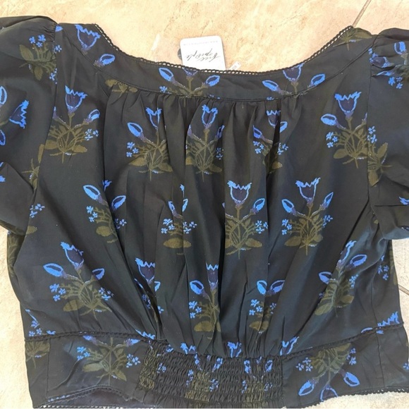 Free People Easy To Love Black Floral Crop Top Button - Picture 8 of 10